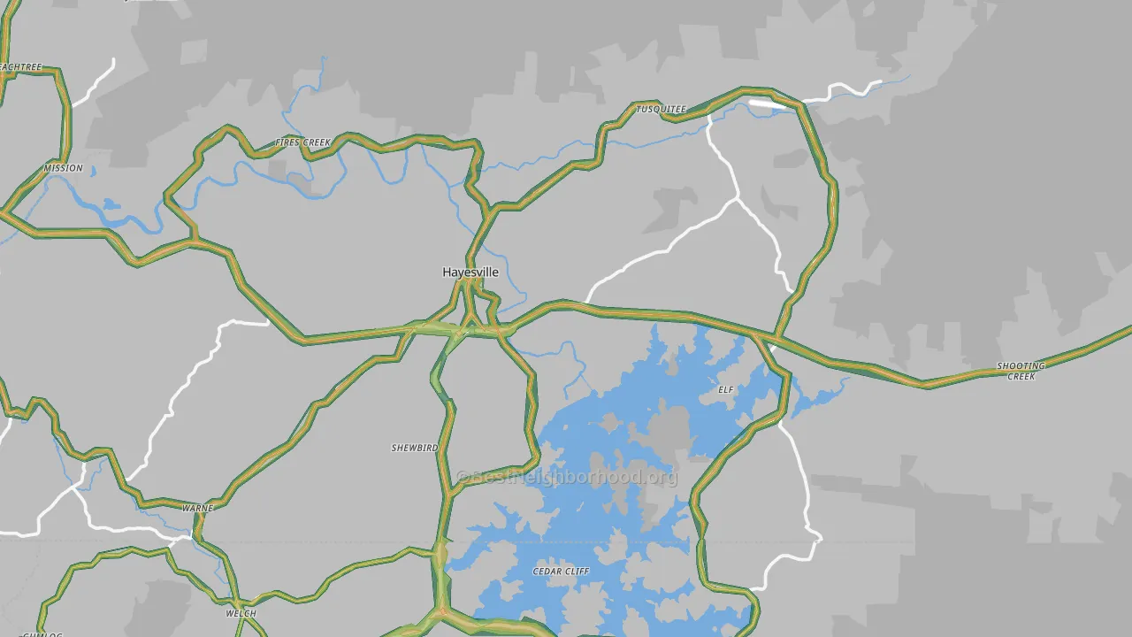 Hayesville, NC Map of Noise Levels in Hayesville
