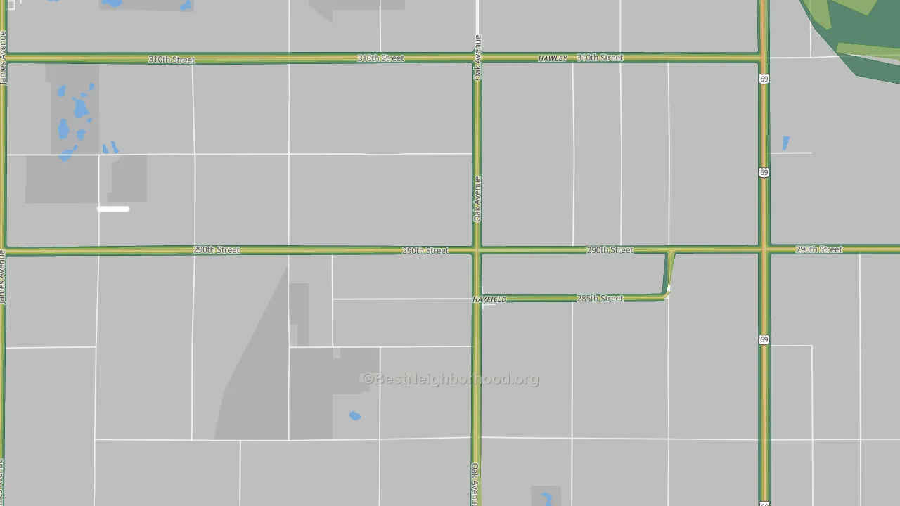 Hayfield, IA Map of Noise Levels in Hayfield