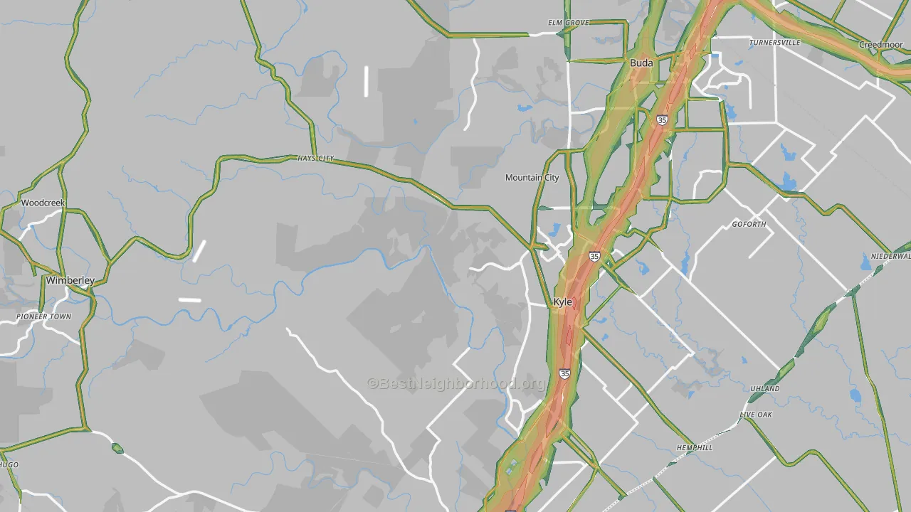 Hays County, TX Map of Noise Levels in Hays County