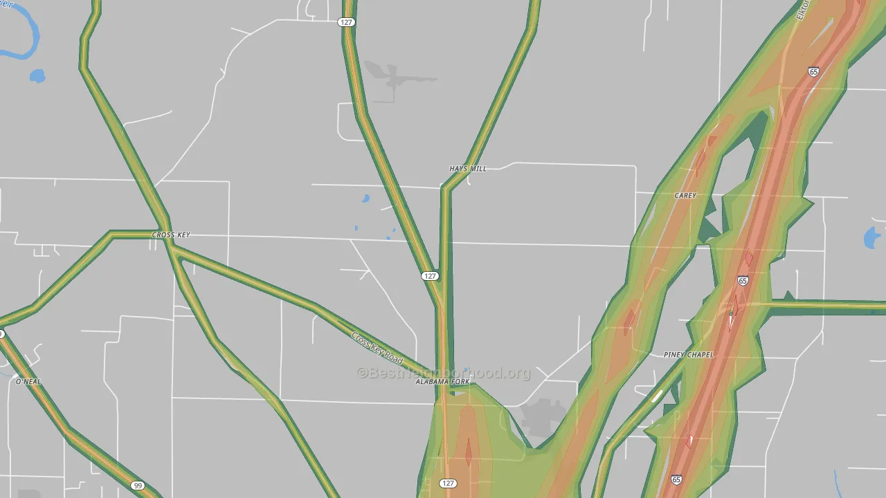 Hays Mill, AL Map of Noise Levels in Hays Mill