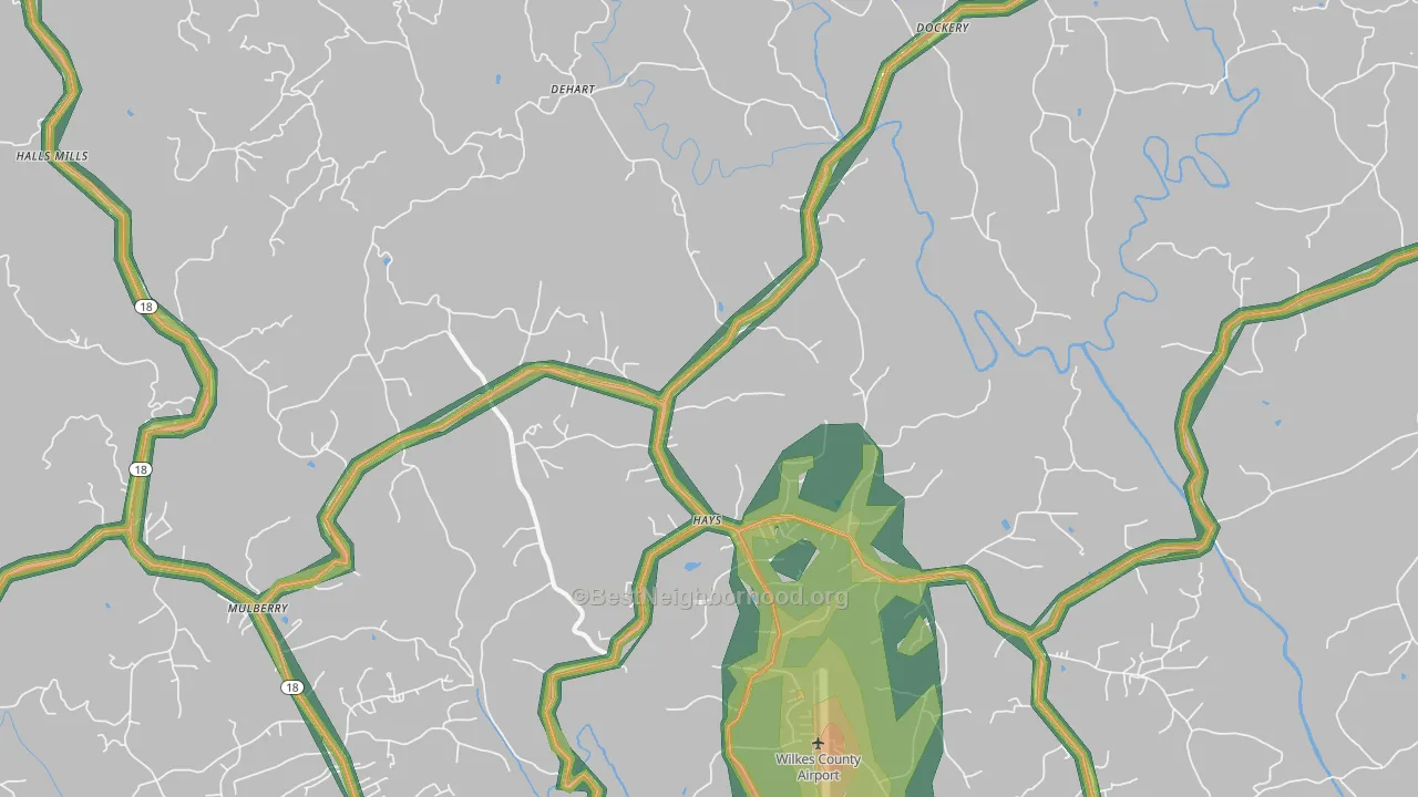 Hays, NC Map of Noise Levels in Hays