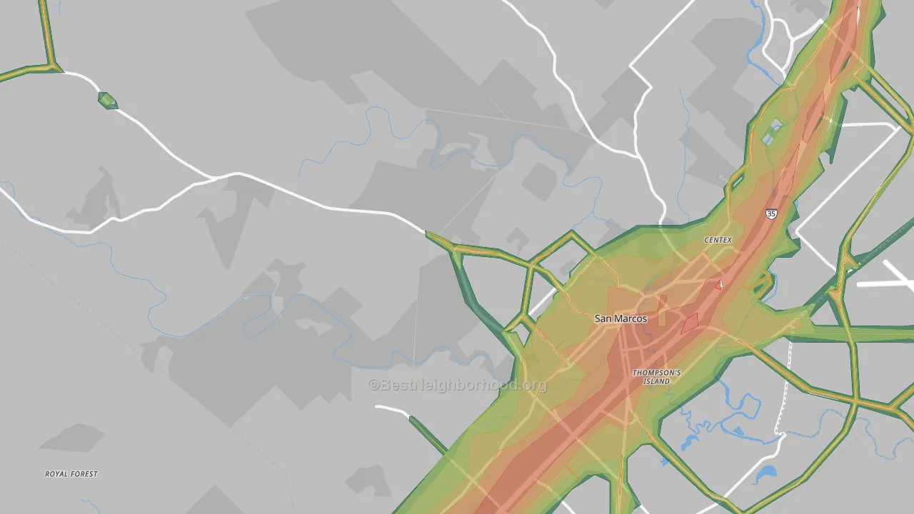 Hays, TX Map of Noise Levels in Hays