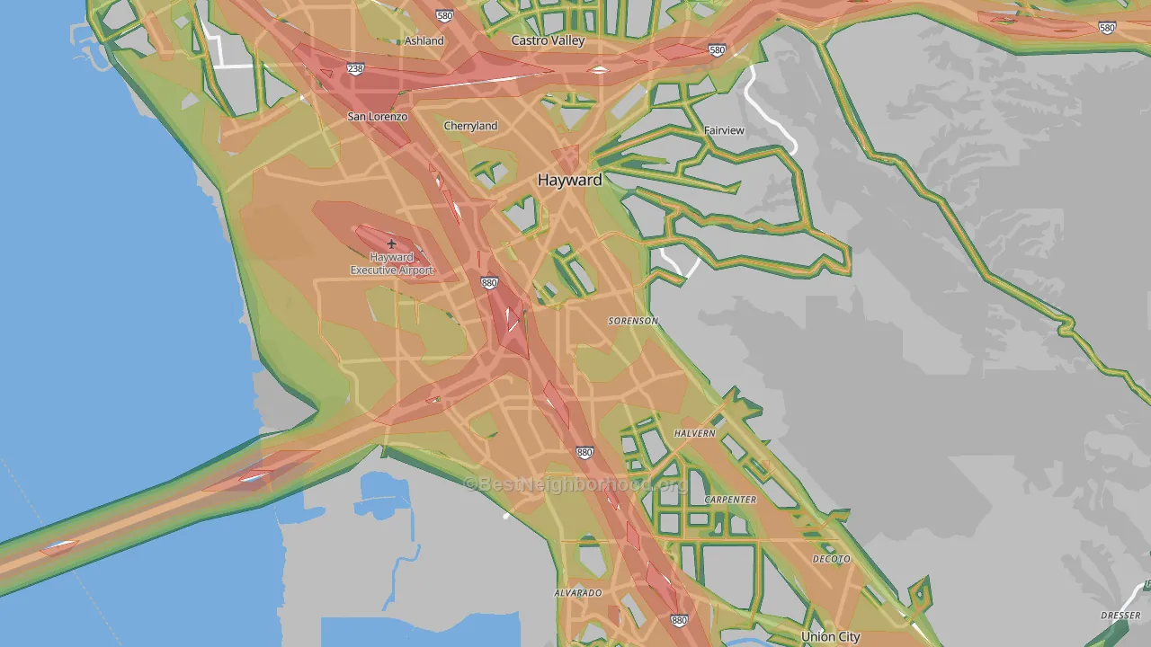 Hayward, CA Map of Noise Levels in Hayward