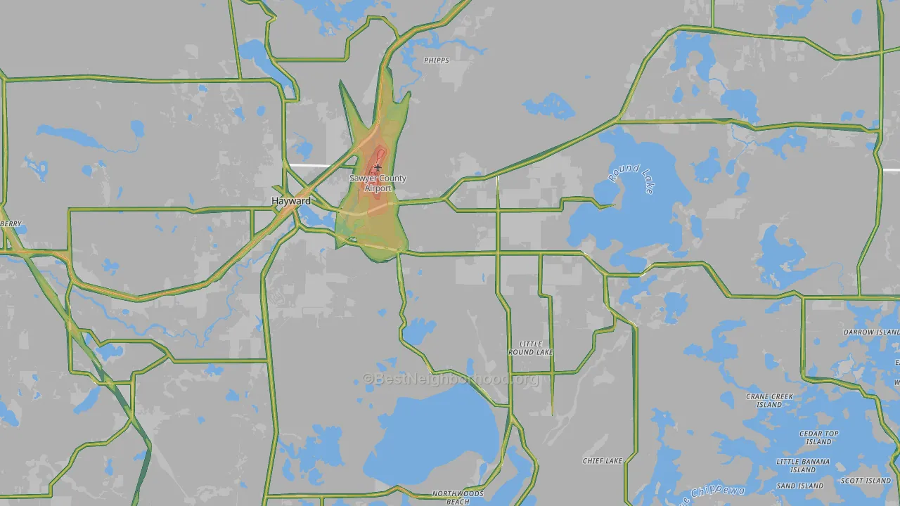 Hayward, WI Map of Noise Levels in Hayward