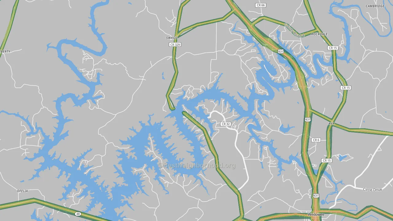 Haywood, AL Map of Noise Levels in Haywood