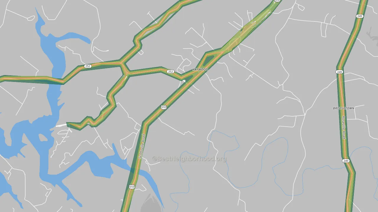 Haywood, KY Map of Noise Levels in Haywood