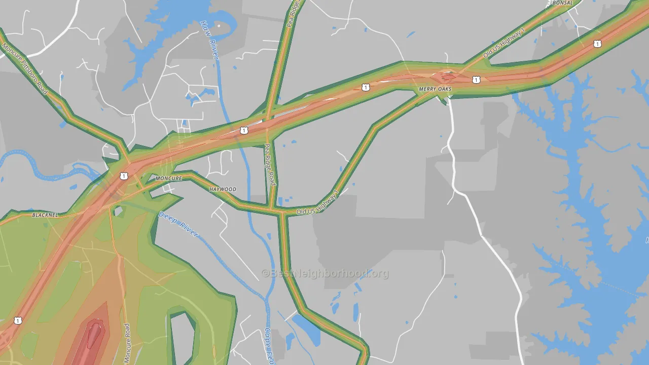Haywood, NC Map of Noise Levels in Haywood