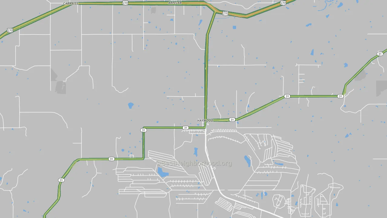 Haywood, OK Map of Noise Levels in Haywood