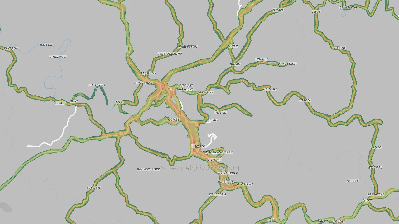 Hazard, KY Map of Noise Levels in Hazard