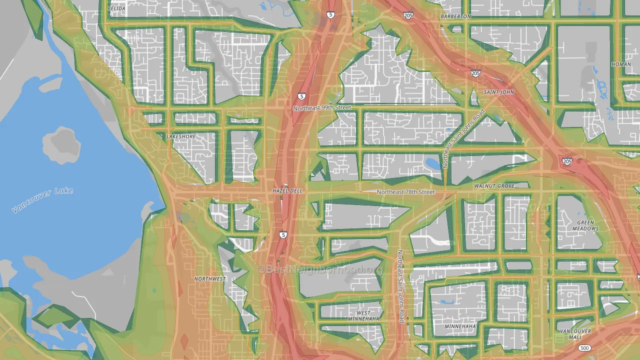 Hazel Dell, WA Map of Noise Levels in Hazel Dell