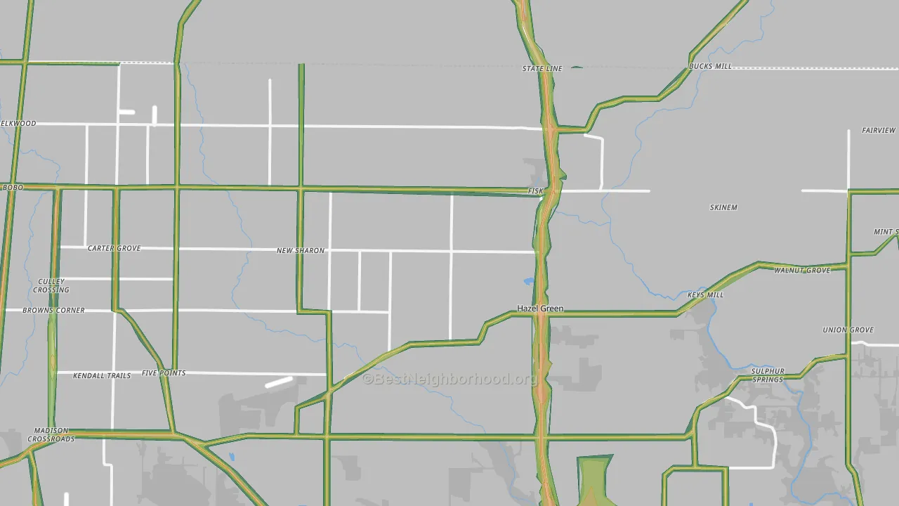 Hazel Green, AL Map of Noise Levels in Hazel Green