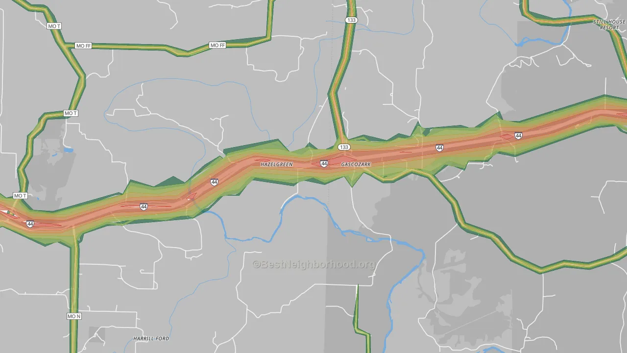 Hazelgreen, MO Map of Noise Levels in Hazelgreen