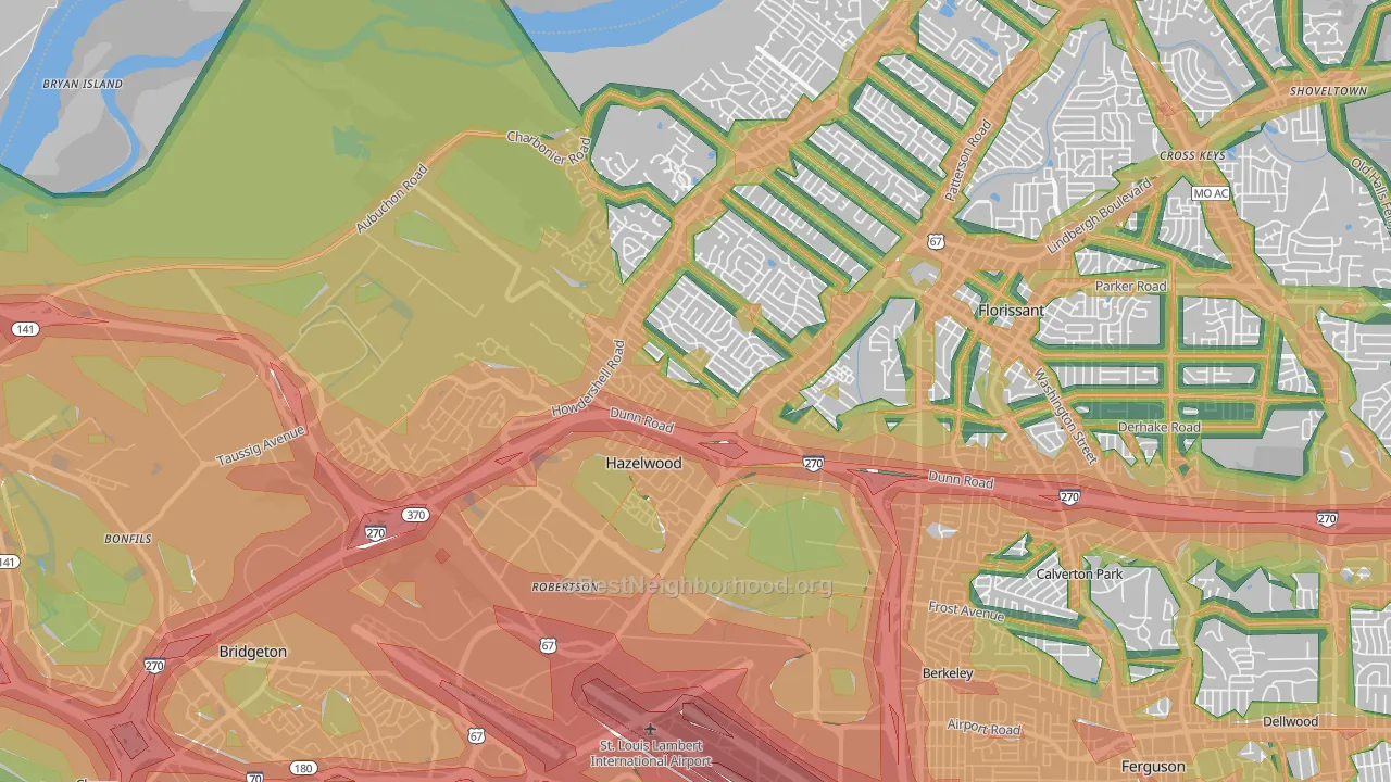 Hazelwood, MO Map of Noise Levels in Hazelwood