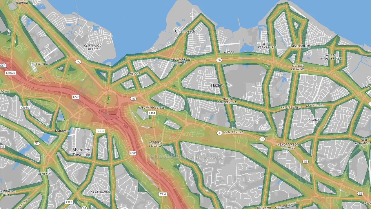 Hazlet, NJ Map of Noise Levels in Hazlet