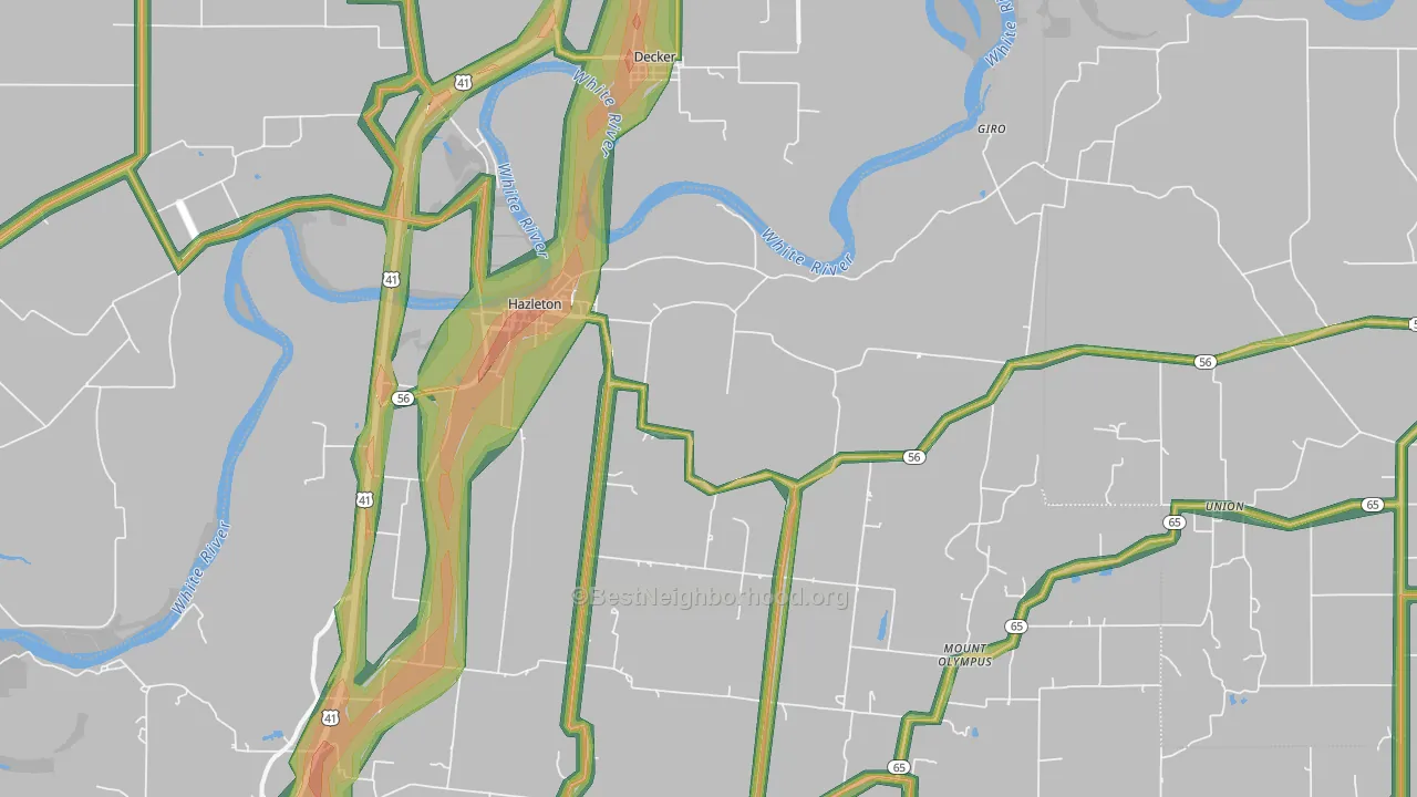 Hazleton, IN Map of Noise Levels in Hazleton