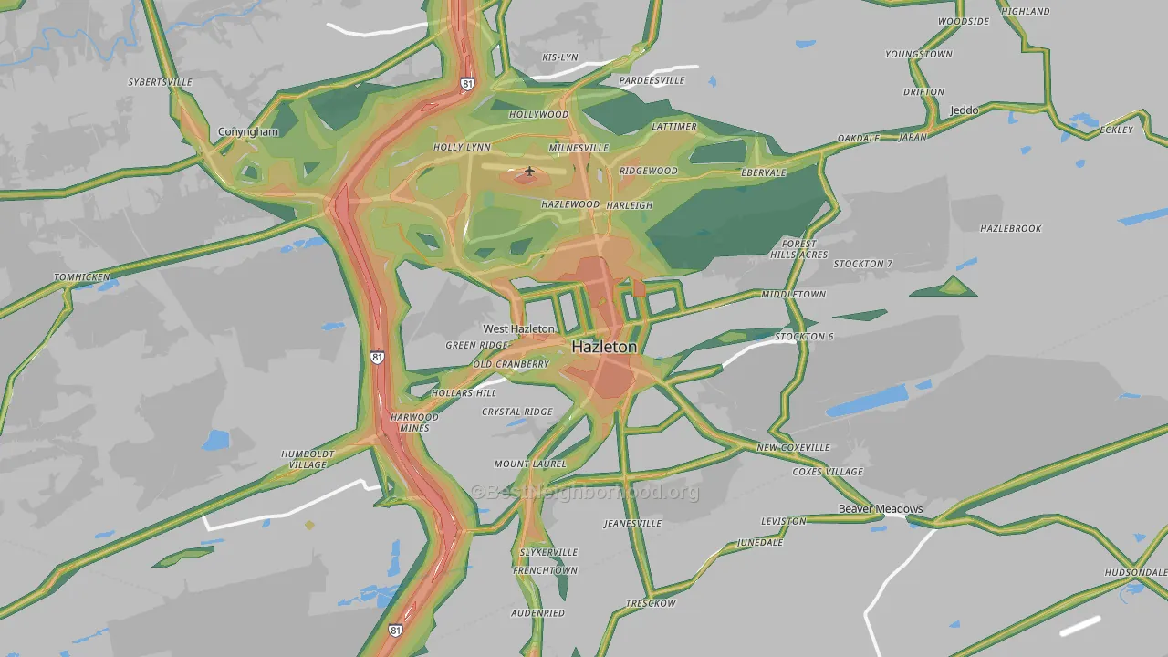 Hazleton, PA Map of Noise Levels in Hazleton