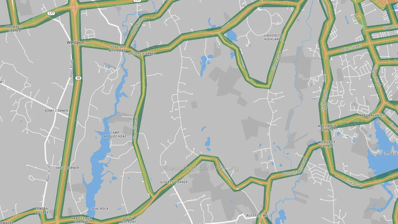 Head of Westport, MA Map of Noise Levels in Head of Westport
