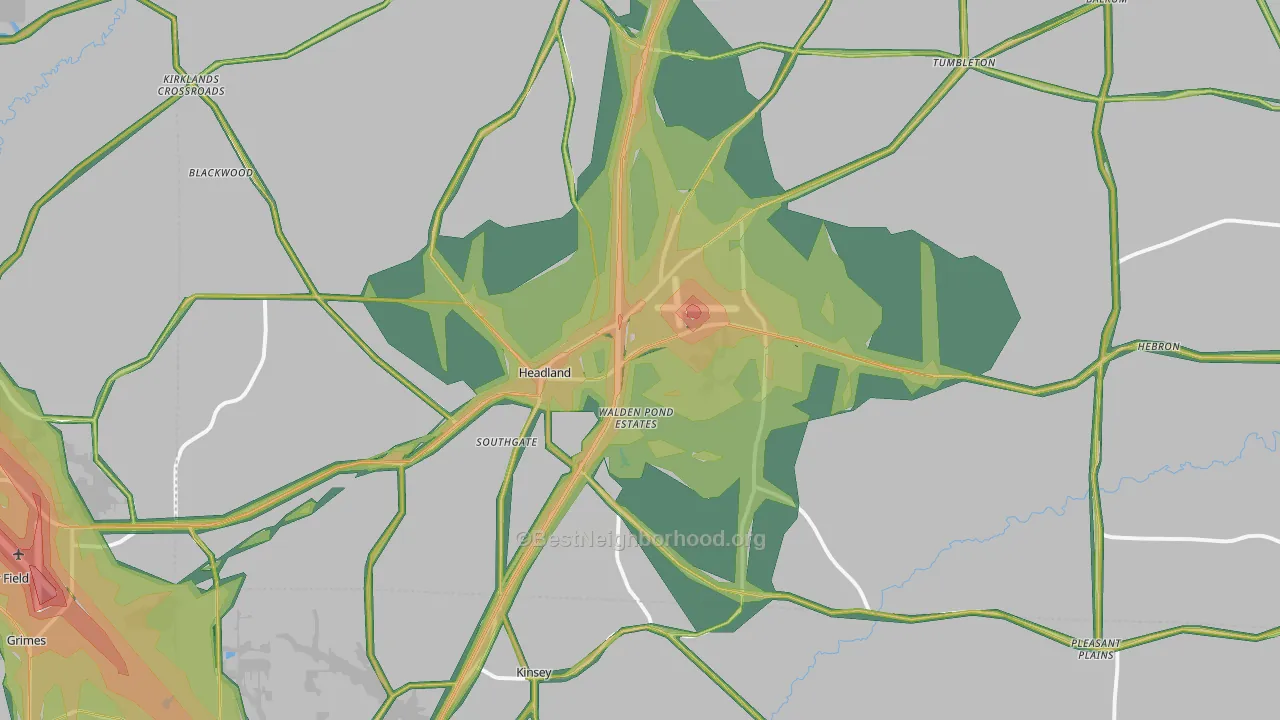 Headland, AL Map of Noise Levels in Headland