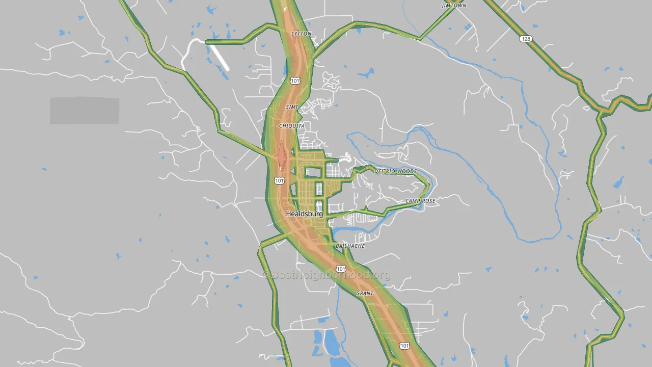 Healdsburg, CA Map of Noise Levels in Healdsburg