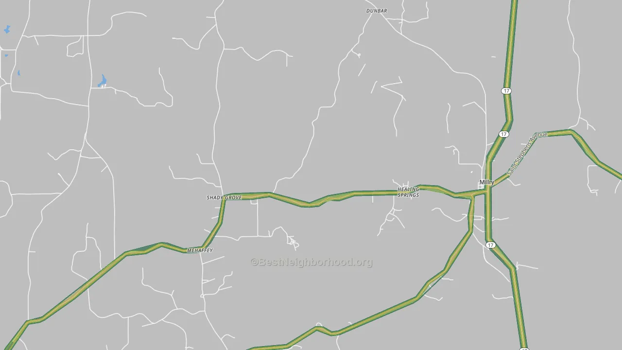 Healing Springs, AL Map of Noise Levels in Healing Springs