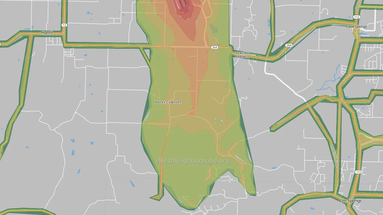 Healing Springs, AR Map of Noise Levels in Healing Springs