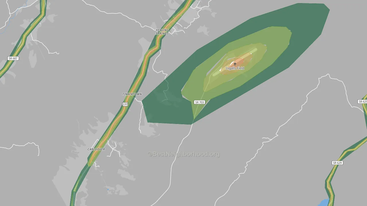Healing Springs, VA Map of Noise Levels in Healing Springs