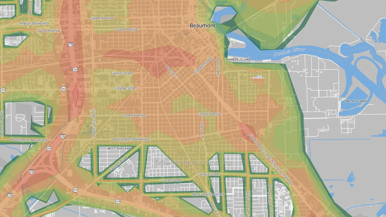 Heart of the City, Beaumont, TX Map of Noise Levels in Heart of the City