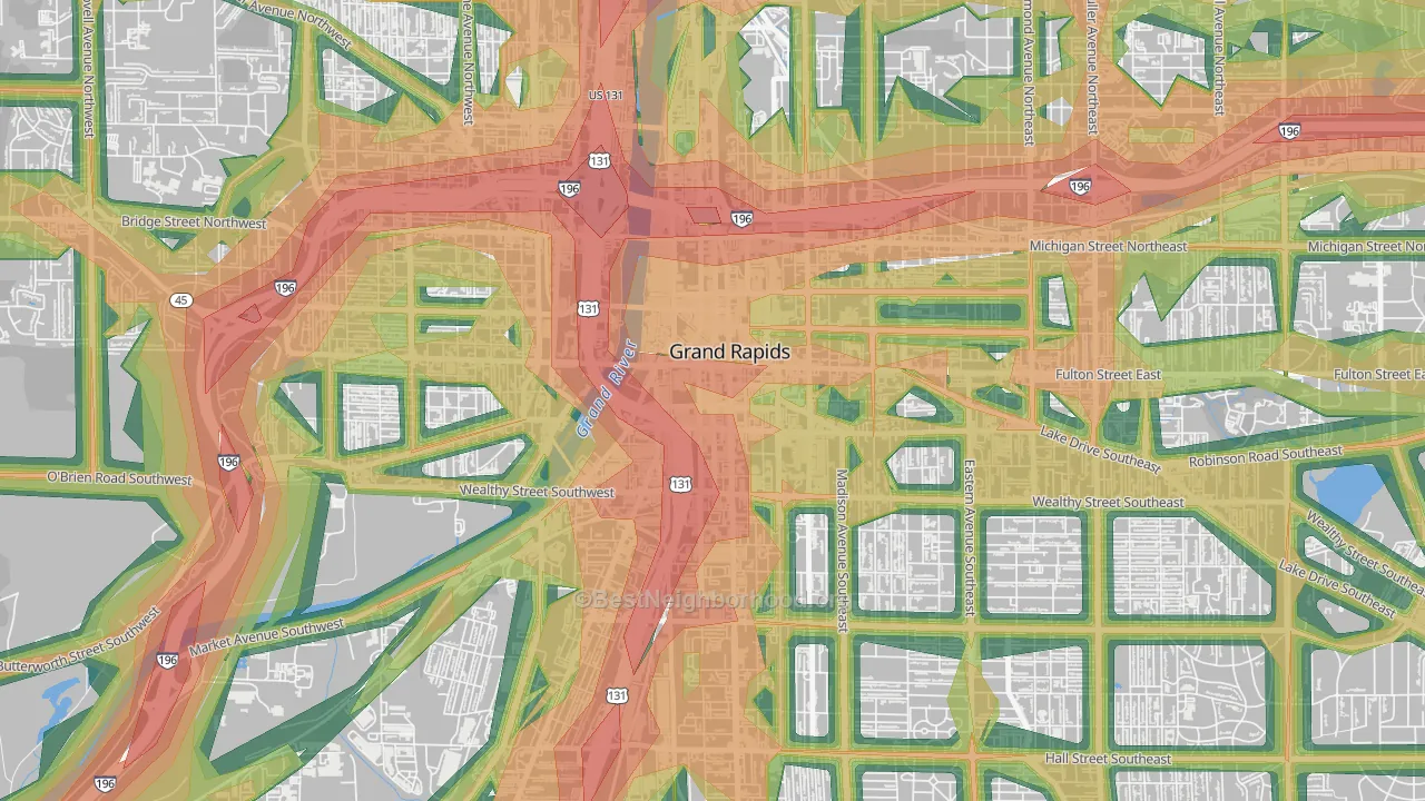 Heartside-Downtown, Grand Rapids, MI Map of Noise Levels in Heartside-Downtown