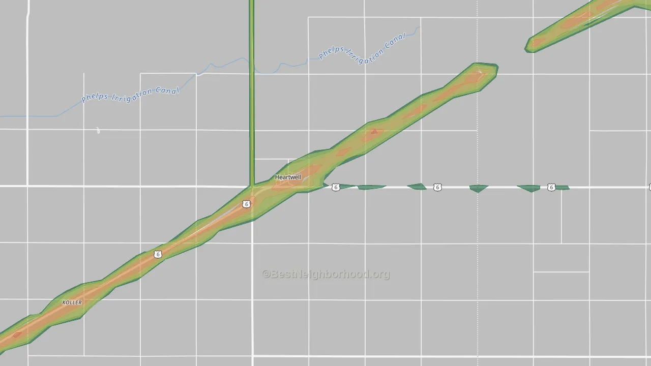Heartwell, NE Map of Noise Levels in Heartwell