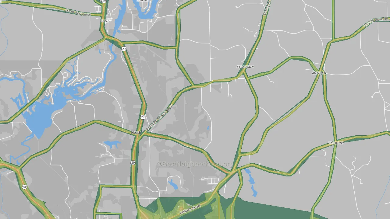 Heath, AL Map of Noise Levels in Heath
