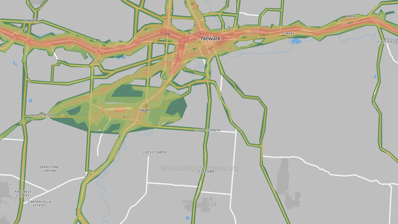 Heath, OH Map of Noise Levels in Heath