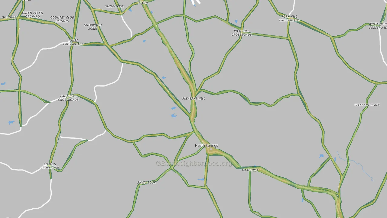 Heath Springs, SC Map of Noise Levels in Heath Springs