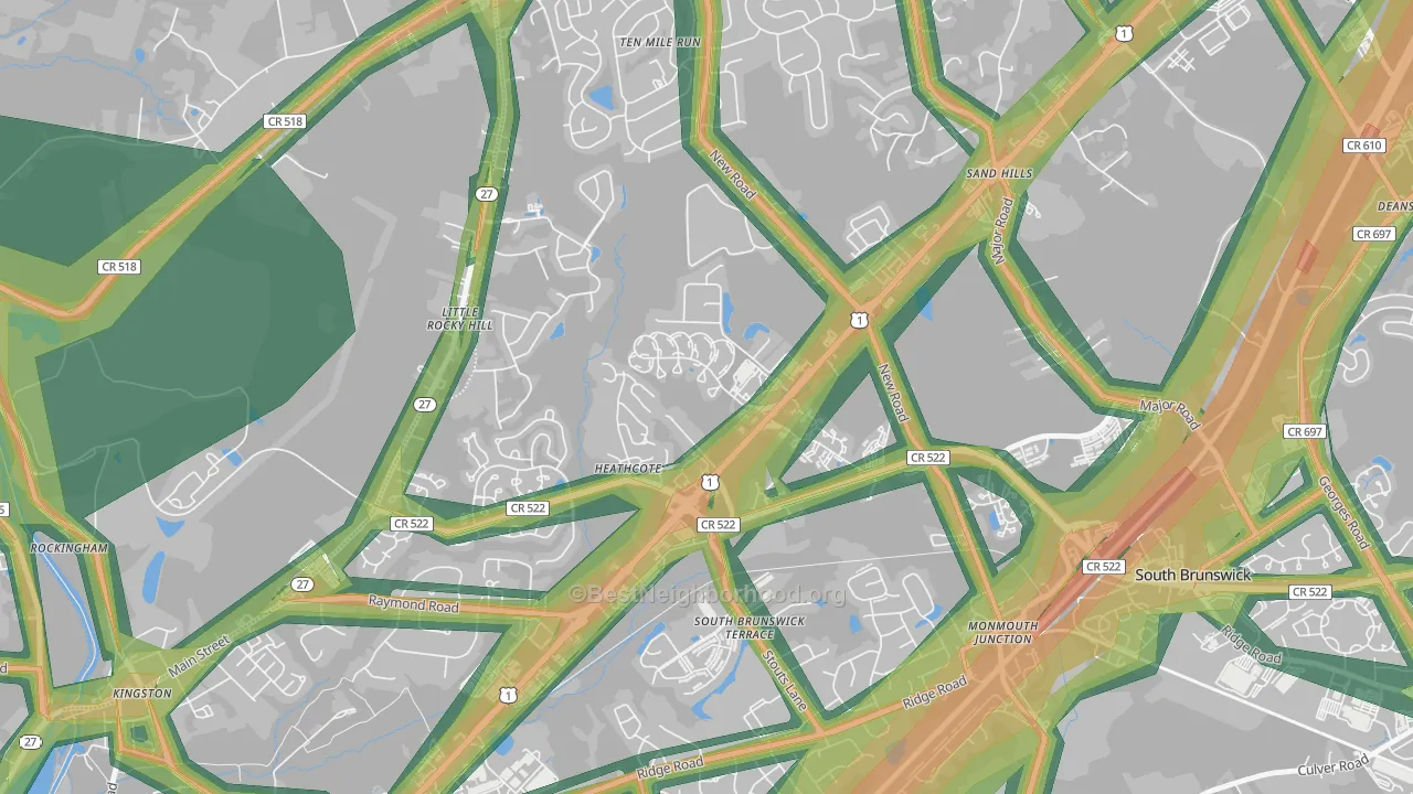 Heathcote, NJ Map of Noise Levels in Heathcote