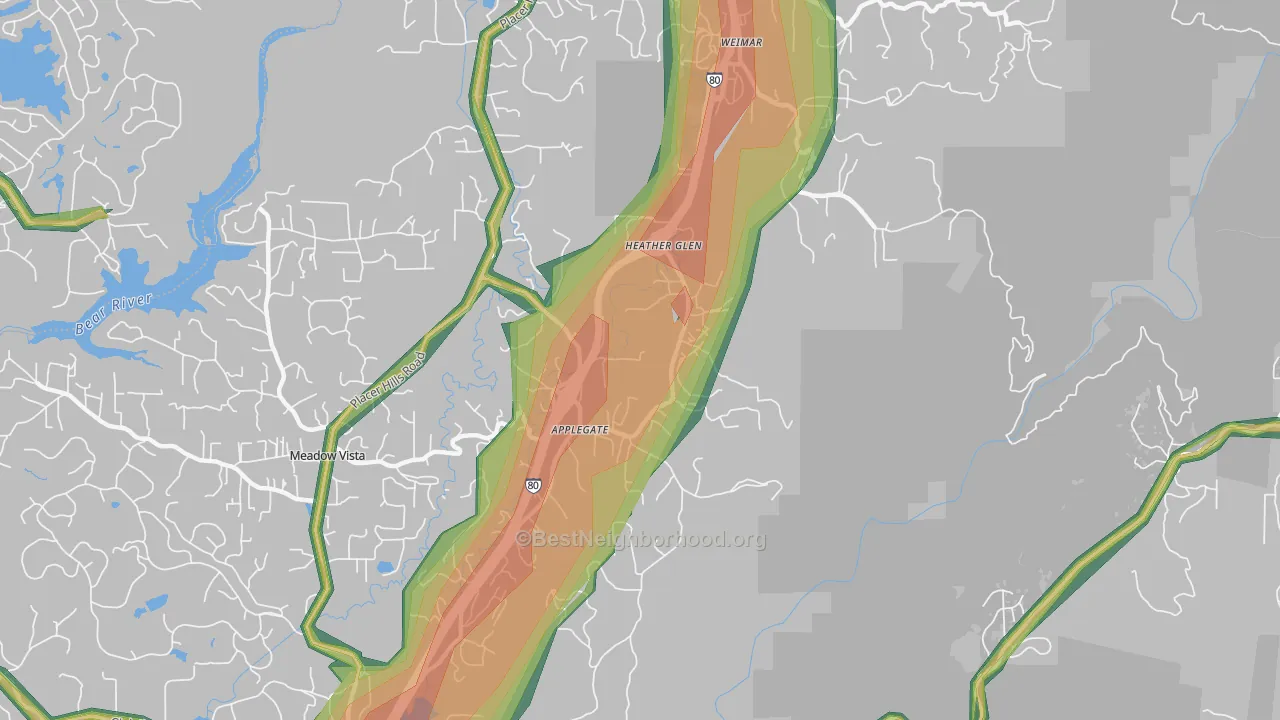 Heather Glen, CA Map of Noise Levels in Heather Glen