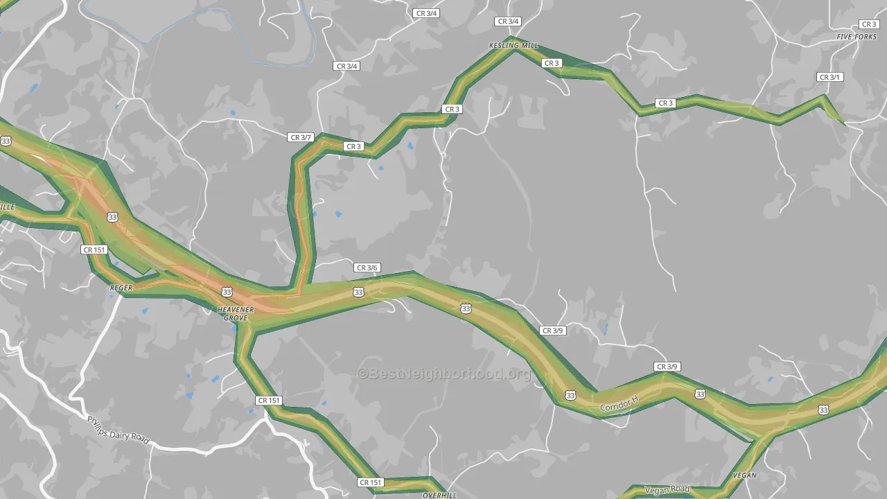 Heavener Grove, WV Map of Noise Levels in Heavener Grove
