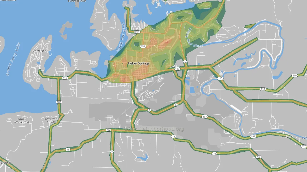 Heber Springs, AR Map of Noise Levels in Heber Springs