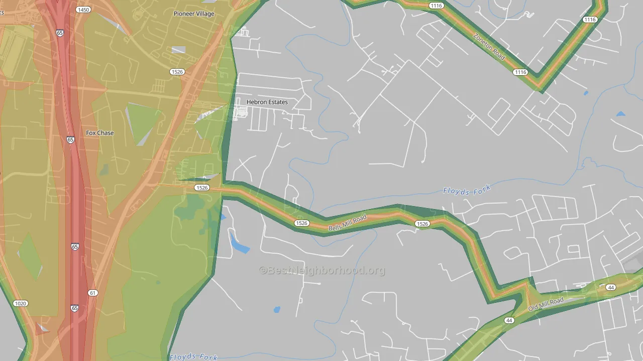 Hebron Estates, KY Map of Noise Levels in Hebron Estates