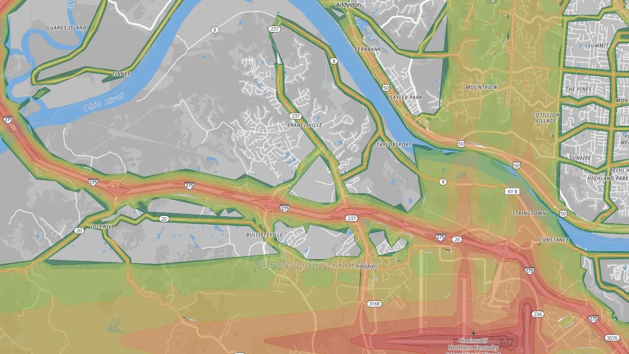 Hebron, KY Map of Noise Levels in Hebron