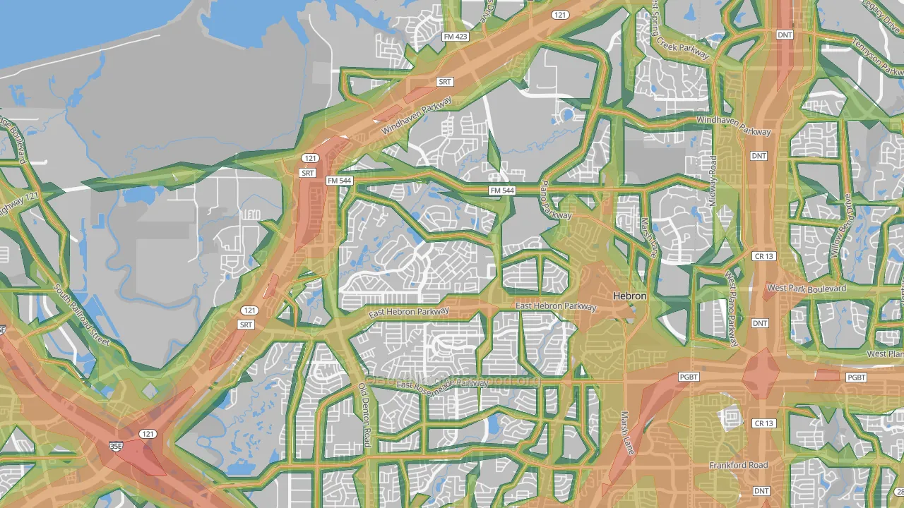 Hebron, TX Map of Noise Levels in Hebron