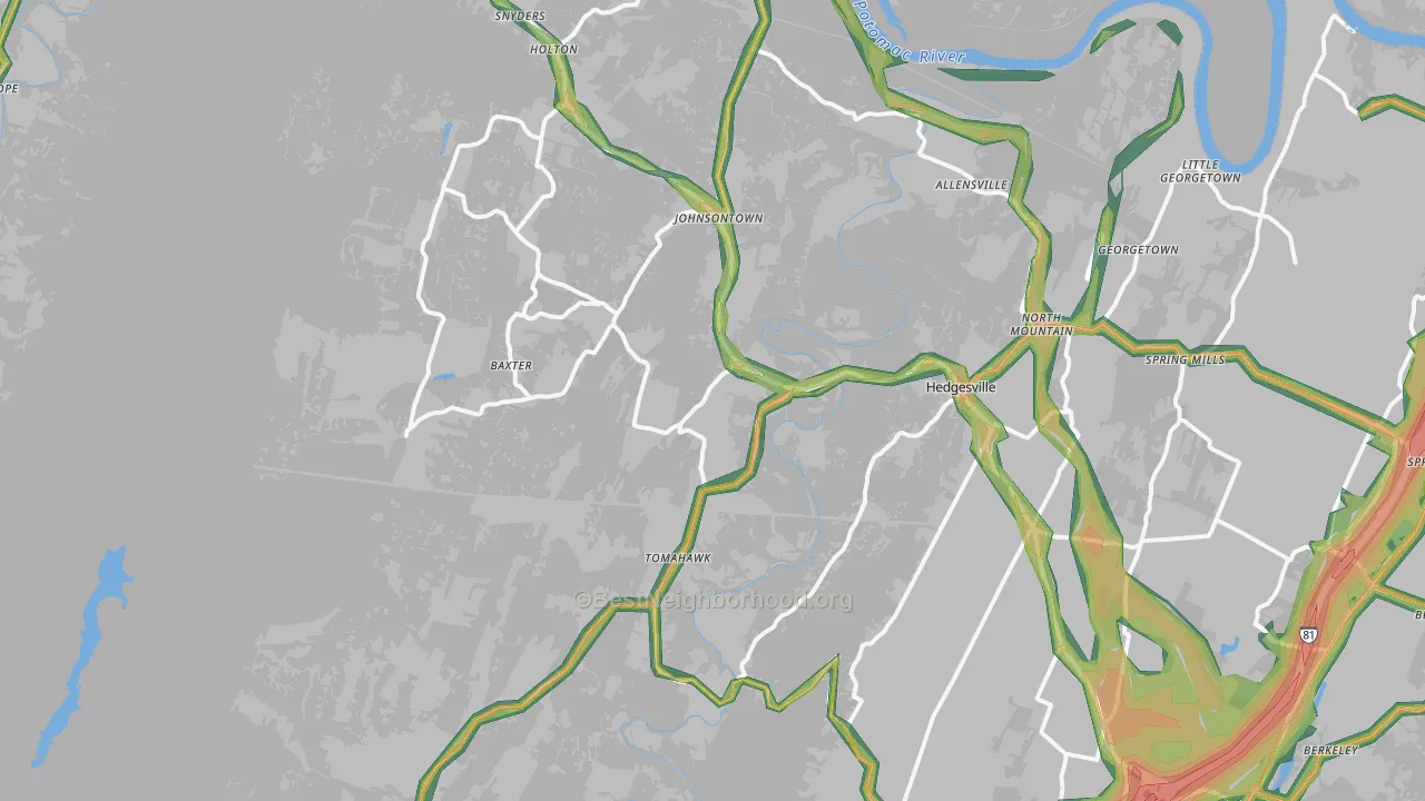 Hedgesville, WV Map of Noise Levels in Hedgesville