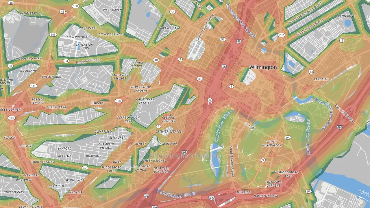 Hedgeville, Wilmington, DE Map of Noise Levels in Hedgeville