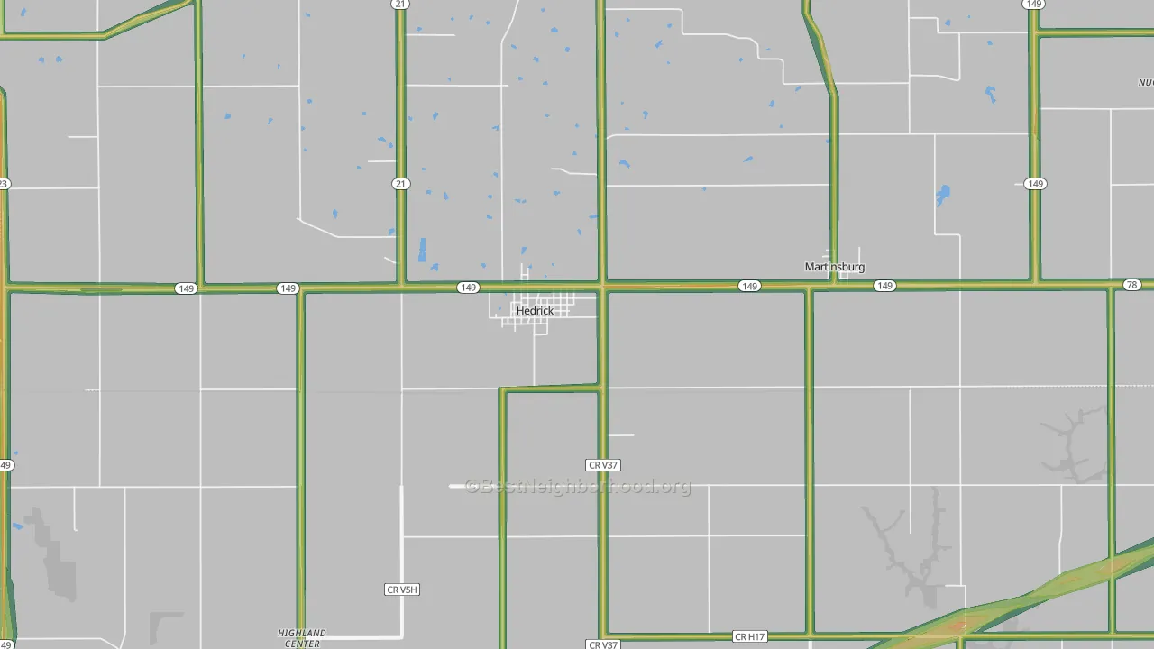 Hedrick, IA Map of Noise Levels in Hedrick