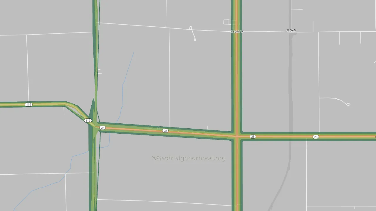 Hedrick, IN Map of Noise Levels in Hedrick