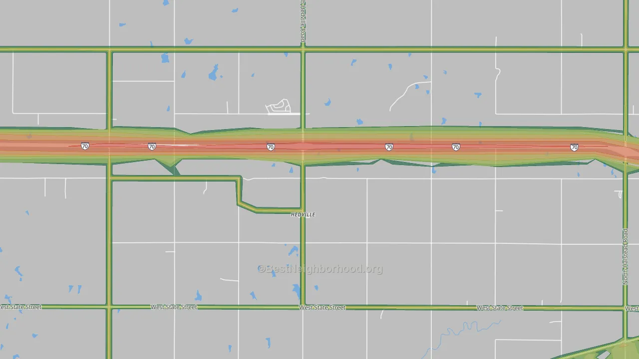 Hedville, KS Map of Noise Levels in Hedville
