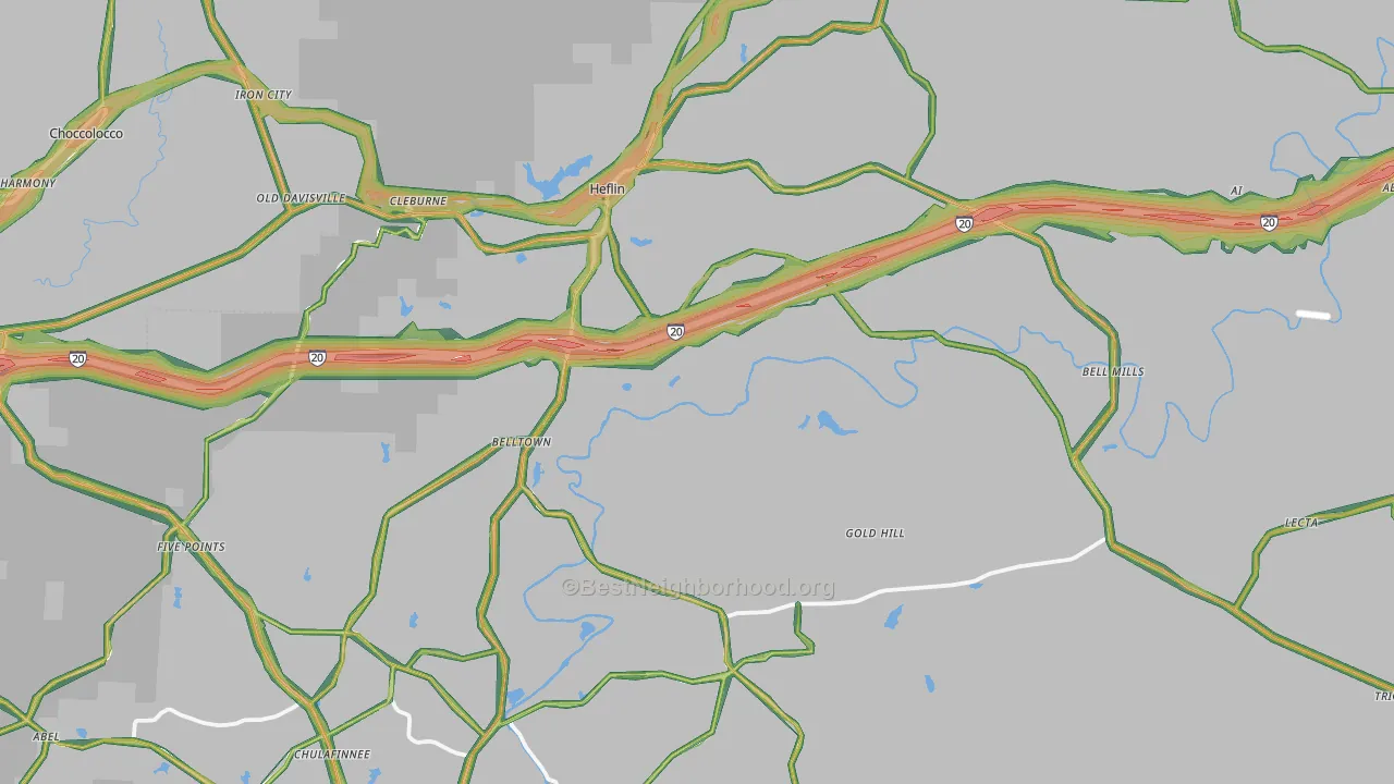 Heflin, AL Map of Noise Levels in Heflin