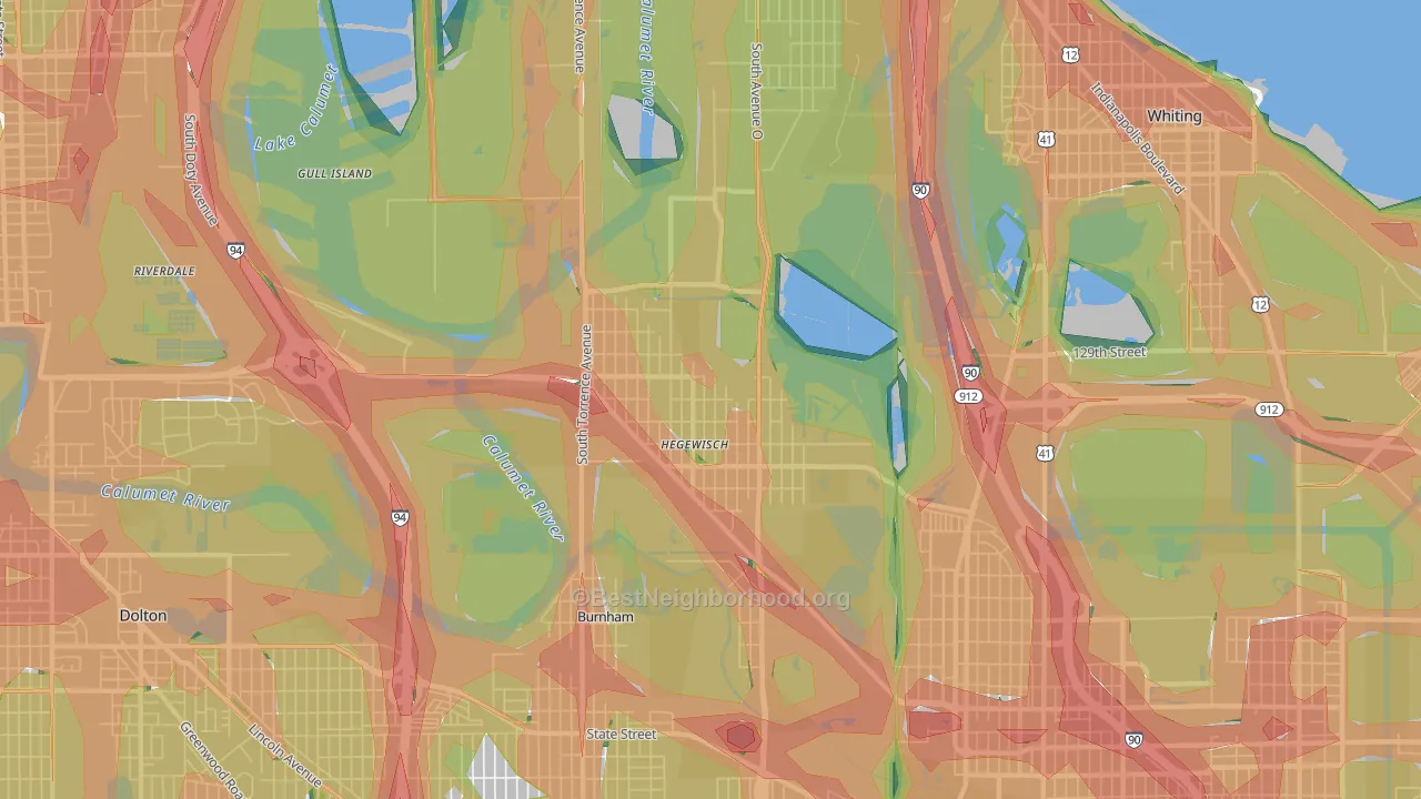Hegewisch, Chicago, IL Map of Noise Levels in Hegewisch