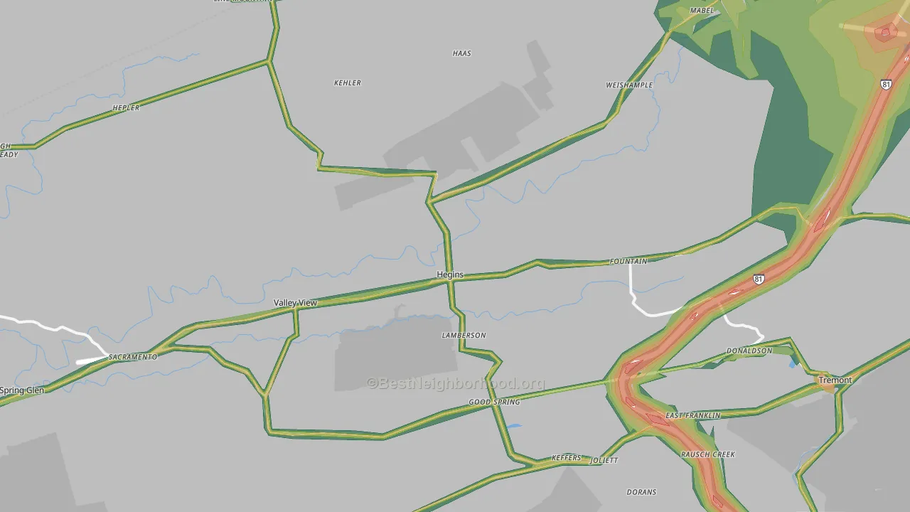 Hegins, PA Map of Noise Levels in Hegins