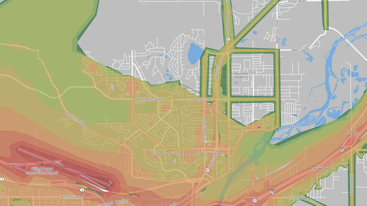Heights, Billings, MT Map of Noise Levels in Heights