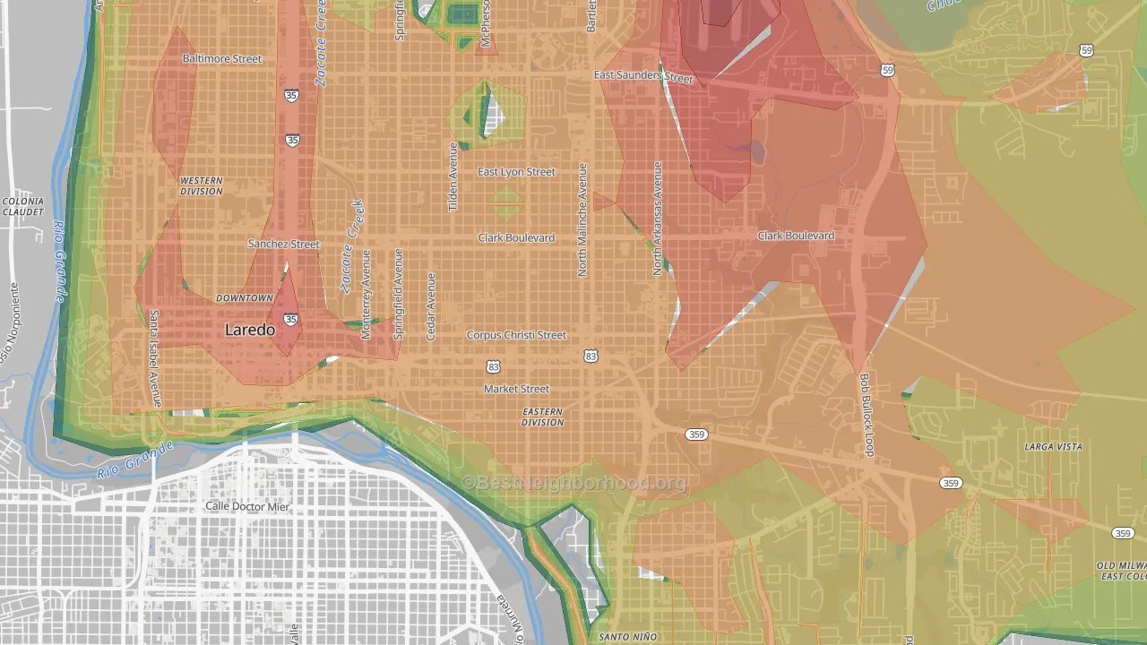 Heights, Laredo, TX Map of Noise Levels in Heights