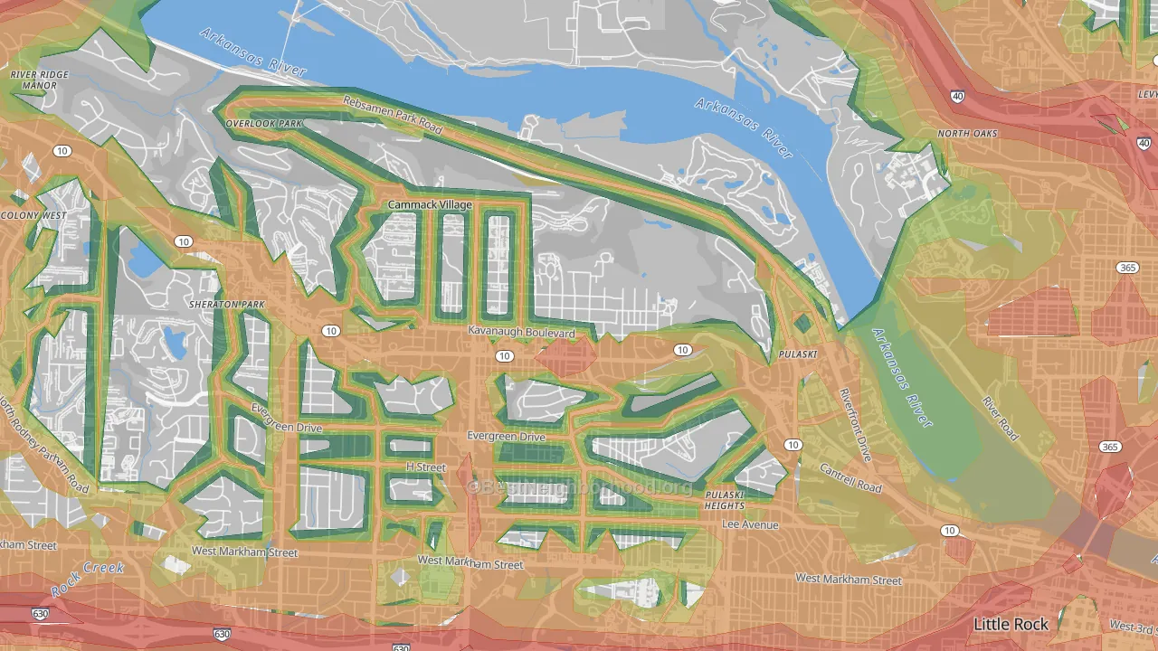 Heights, Little Rock, AR Map of Noise Levels in Heights